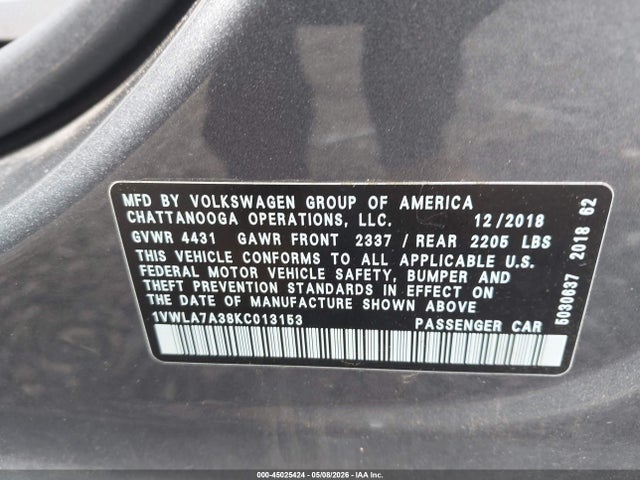 Aukcja sprzedaży 2019 Volkswagen Passat 2.0t Wolfsburg Edition, vin: 1VWLA7A38KC013153, numer aukcji: 45025424