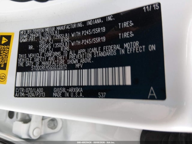 Aukcja sprzedaży 2016 Toyota Highlander Hybrid Limited, vin: 5TDDCRFH5GS013912, numer aukcji: 45025426