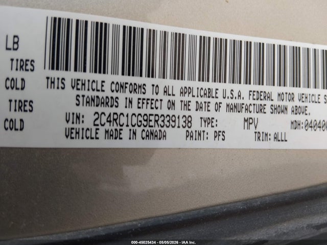 Продажа на аукционе авто 2014 Chrysler Town & Country Touring-l, vin: 2C4RC1CG9ER339138, номер лота: 45025434