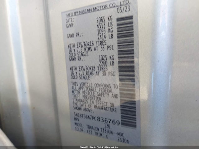 45025443 :رقم المزاد ، 5N1BT3BA7PC836769 vin ، 2023 Nissan Rogue Sv Fwd مزاد بيع