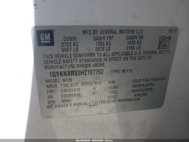 Продажа на аукционе авто 2017 Cadillac Xt5 Standard, vin: 1GYKNARS9HZ187762, номер лота: 45025450