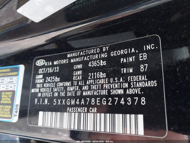 Продаж на аукціоні авто 2014 Kia Optima Lx, vin: 5XXGM4A78EG274378, номер лоту: 45025456