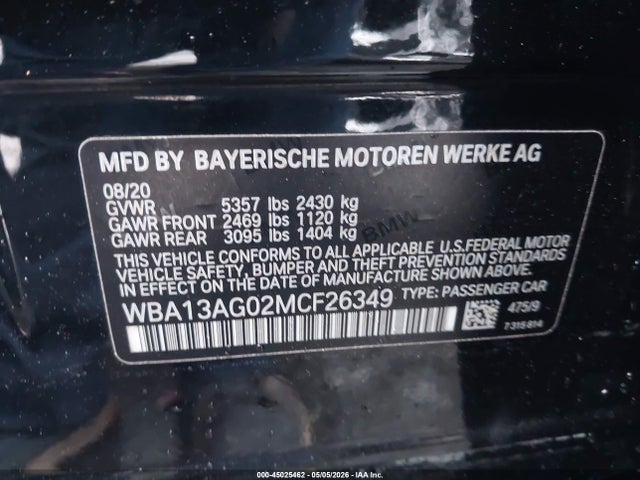 2021 Bmw 530e მანქანა იყიდება აუქციონზე, vin: WBA13AG02MCF26349, აუქციონის ნომერი: 45025462