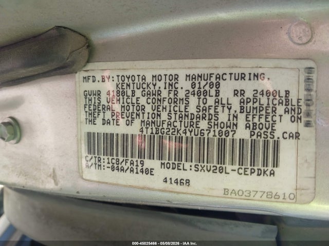 Продажа на аукционе авто 2000 Toyota Camry Ce, vin: 4T1BG22K4YU671007, номер лота: 45025466