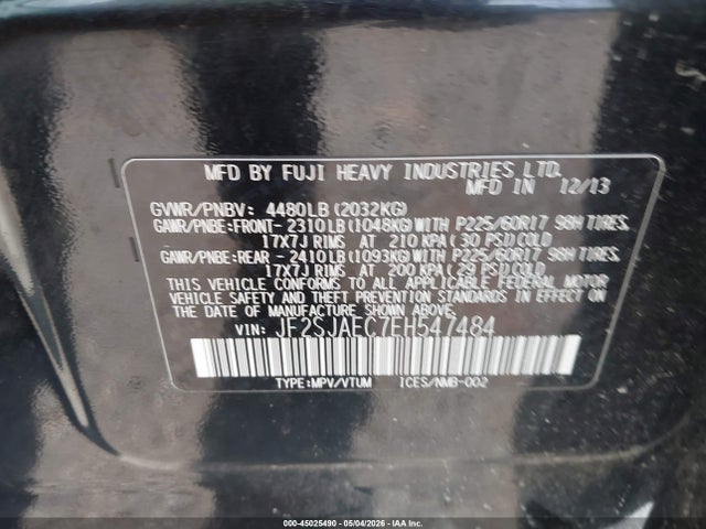Aukcja sprzedaży 2014 Subaru Forester 2.5i Premium, vin: JF2SJAEC7EH547484, numer aukcji: 45025490