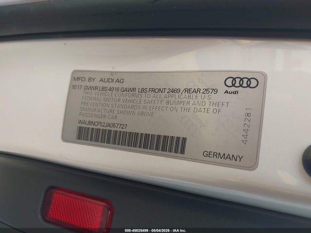 45025499 :رقم المزاد ، WAUBNCF52JA057727 vin ، 2018 Audi A5 2.0t Premium مزاد بيع
