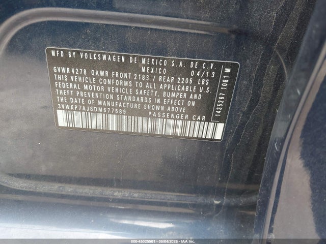 2013 Volkswagen Jetta Sportwagen 2.5l S მანქანა იყიდება აუქციონზე, vin: 3VWKP7AJ8DM677589, აუქციონის ნომერი: 45025501
