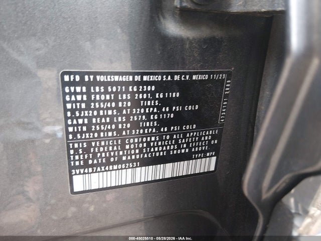 2024 Volkswagen Tiguan 2.0t Sel R-line მანქანა იყიდება აუქციონზე, vin: 3VV4B7AX4RM062531, აუქციონის ნომერი: 45025510