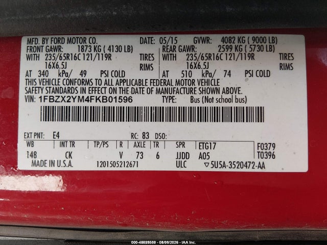Ford Transit-350 Xlt 2015 1FBZX2YM4FKB01596 Image 9