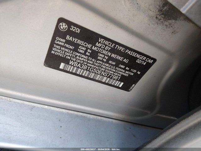 Aukcja sprzedaży 2014 Bmw 320i, vin: WBA3B1G50ENS77981, numer aukcji: 45025537