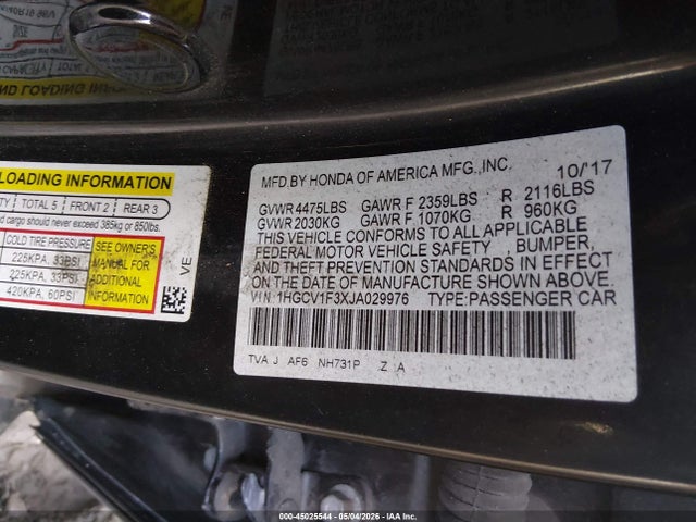 Aukcja sprzedaży 2018 Honda Accord Sport, vin: 1HGCV1F3XJA029976, numer aukcji: 45025544
