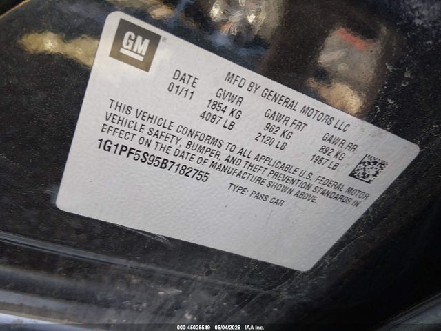 45025549 :رقم المزاد ، 1G1PF5S95B7182755 vin ، 2011 Chevrolet Cruze 1lt مزاد بيع