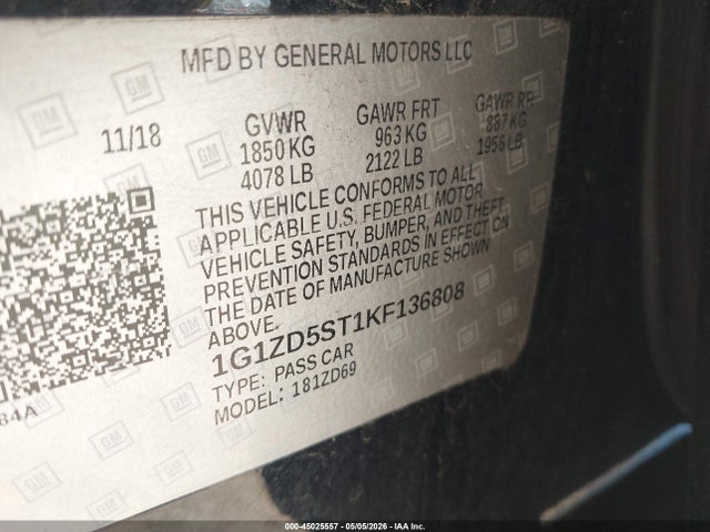 Aukcja sprzedaży 2019 Chevrolet Malibu Lt, vin: 1G1ZD5ST1KF136808, numer aukcji: 45025557