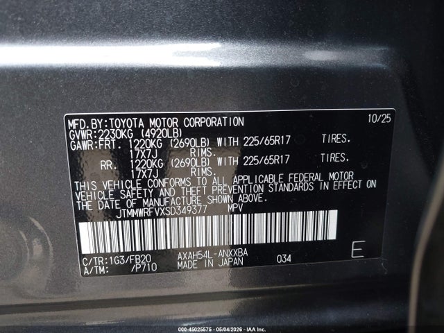 JTMMWRFVXSD349377 Toyota Rav4 Hybrid Le