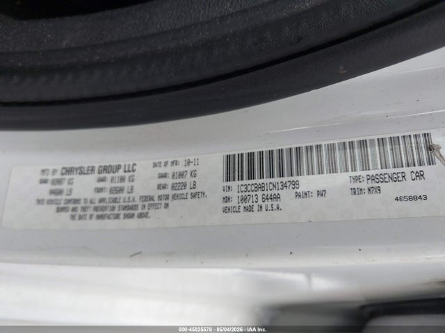 2012 Chrysler 200 Lx მანქანა იყიდება აუქციონზე, vin: 1C3CCBAB1CN134799, აუქციონის ნომერი: 45025578