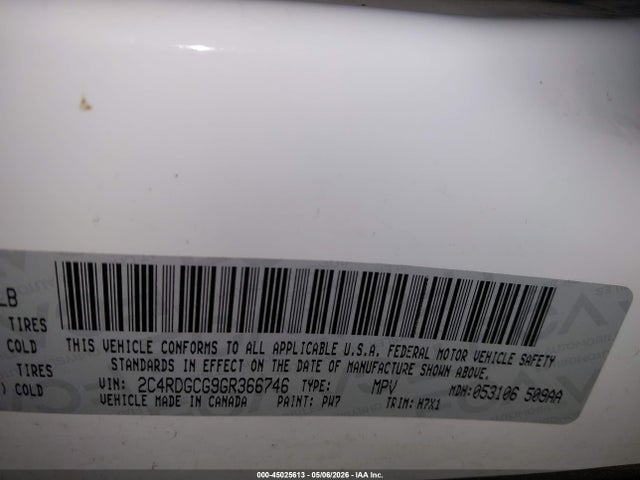 Продаж на аукціоні авто 2016 Dodge Grand Caravan Sxt, vin: 2C4RDGCG9GR366746, номер лоту: 45025613