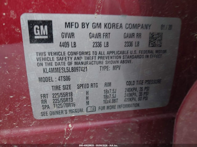Продажа на аукционе авто 2020 Buick Encore Gx Awd Select, vin: KL4MMESL5LB097421, номер лота: 45025623