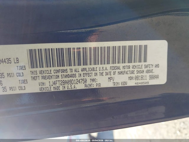 2009 Jeep Patriot Sport მანქანა იყიდება აუქციონზე, vin: 1J4FT28A09D124750, აუქციონის ნომერი: 45025639