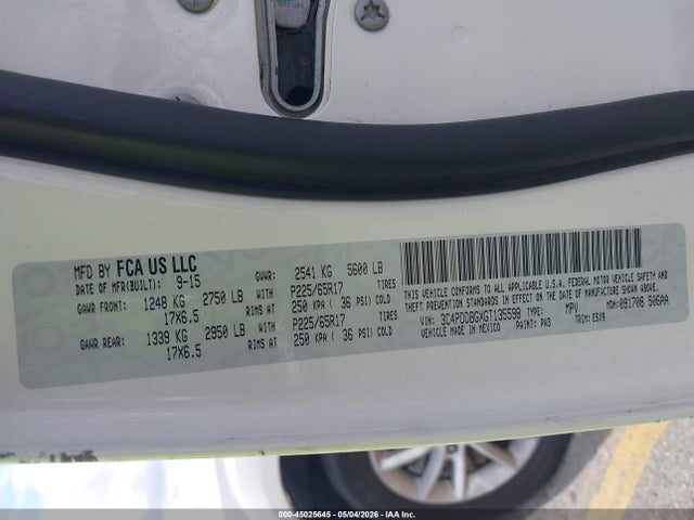 3C4PDDBGXGT135598 Dodge Journey Sxt