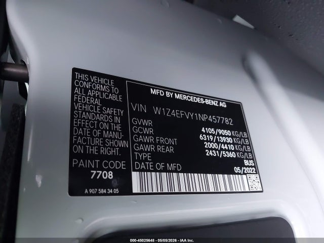 W1Z4EFVY1NP457782 Mercedes-Benz Sprinter 2500 Standard Roof V6
