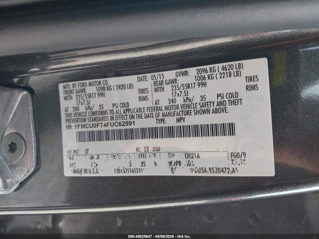Aukcja sprzedaży 2015 Ford Escape S, vin: 1FMCU0F74FUC62591, numer aukcji: 45025647