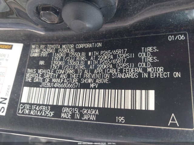Продажа на аукционе авто 2006 Toyota 4runner Sr5 Sport V6, vin: JTEBU14R668066571, номер лота: 45025650