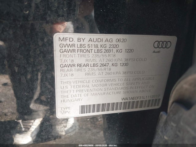 Aukcja sprzedaży 2020 Audi Q3 Premium 45 Tfsi Quattro Tiptronic, vin: WA1AECF31L1113117, numer aukcji: 45025658