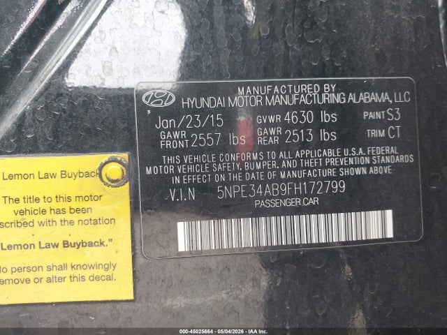 5NPE34AB9FH172799 Hyundai Sonata Limited 2.0t