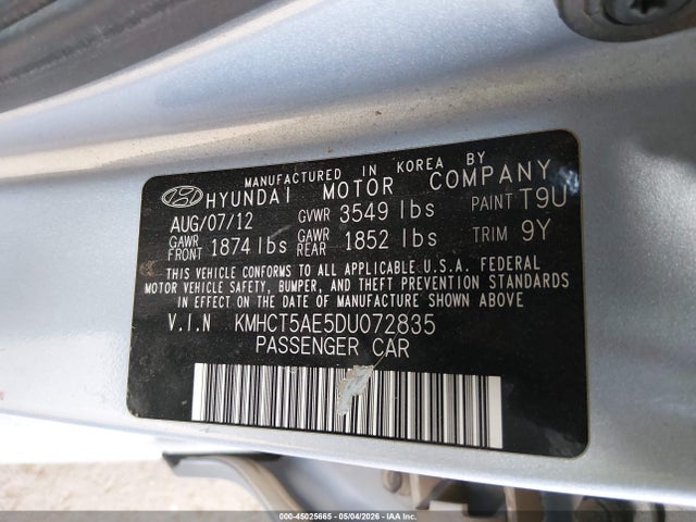 Продаж на аукціоні авто 2013 Hyundai Accent Gs, vin: KMHCT5AE5DU072835, номер лоту: 45025665