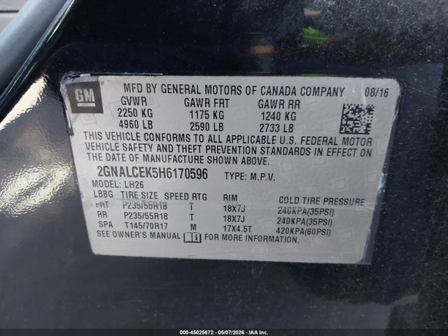 Продажа на аукционе авто 2017 Chevrolet Equinox Lt, vin: 2GNALCEK5H6170596, номер лота: 45025672