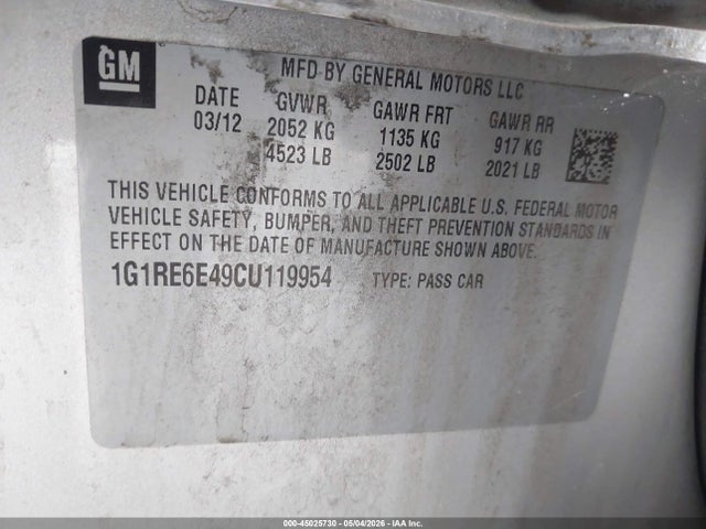 Продажа на аукционе авто 2012 Chevrolet Volt, vin: 1G1RE6E49CU119954, номер лота: 45025730