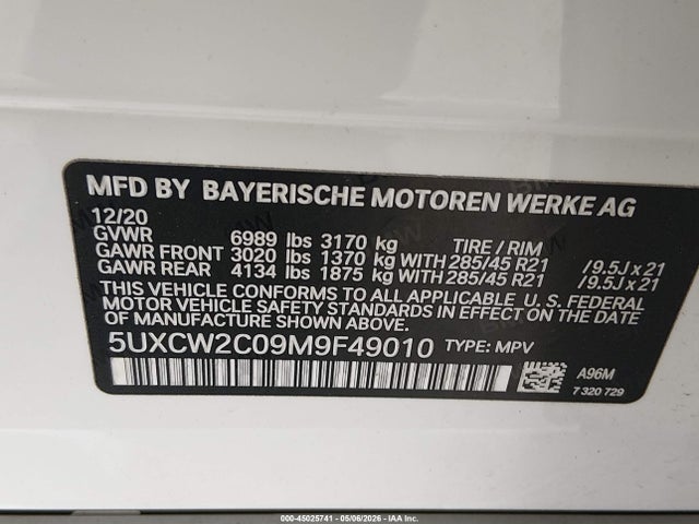 Aukcja sprzedaży 2021 Bmw X7 Xdrive40i, vin: 5UXCW2C09M9F49010, numer aukcji: 45025741