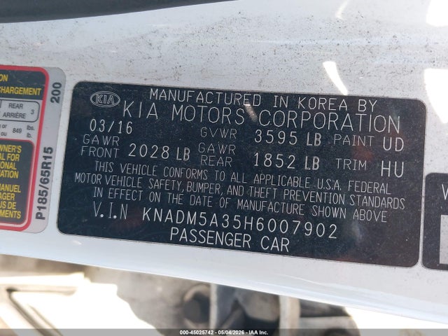 Продажа на аукционе авто 2017 Kia Rio Lx, vin: KNADM5A35H6007902, номер лота: 45025742