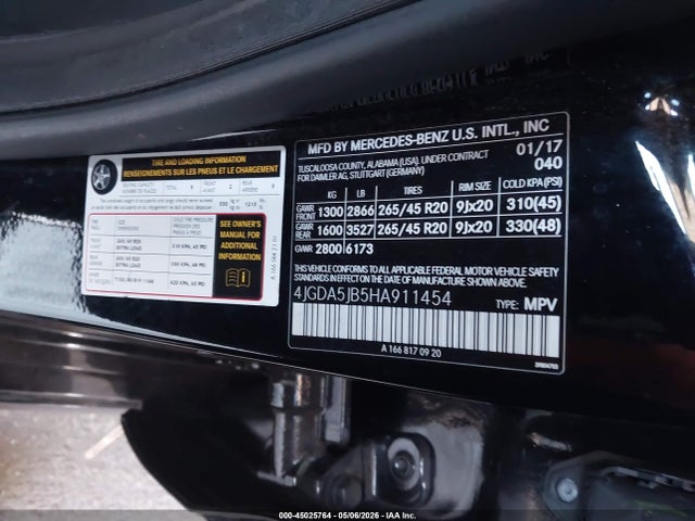 45025764 :رقم المزاد ، 4JGDA5JB5HA911454 vin ، 2017 Mercedes-benz Gle 350 مزاد بيع