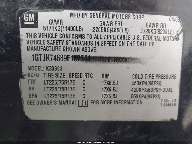 2009 Gmc Sierra 3500hd Work Truck მანქანა იყიდება აუქციონზე, vin: 1GTJK74689F157744, აუქციონის ნომერი: 45025766