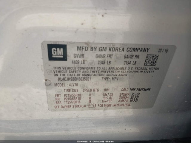 Продаж на аукціоні авто 2017 Buick Encore Premium, vin: KL4CJHSB6HB035921, номер лоту: 45025776
