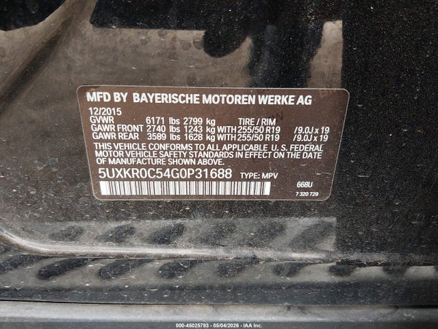 Продажа на аукционе авто 2016 Bmw X5 Xdrive35i, vin: 5UXKR0C54G0P31688, номер лота: 45025793