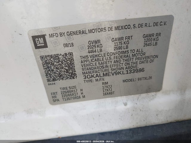 45025813 :رقم المزاد ، 3GKALMEV9KL133986 vin ، 2019 Gmc Terrain Sle مزاد بيع