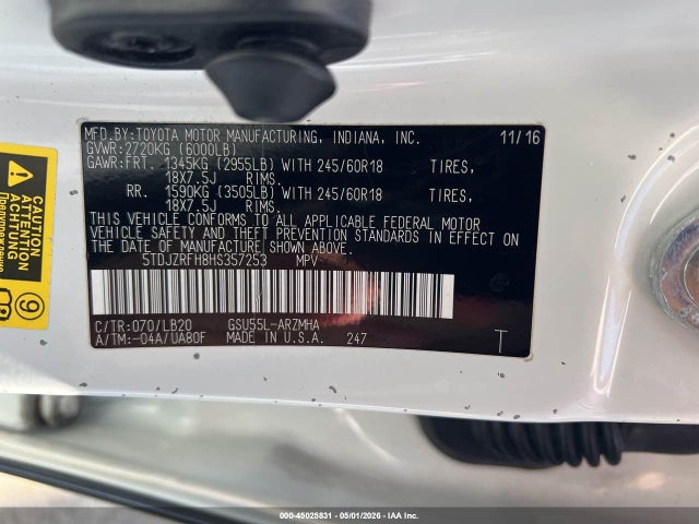 Продажа на аукционе авто 2017 Toyota Highlander Xle, vin: 5TDJZRFH8HS357253, номер лота: 45025831