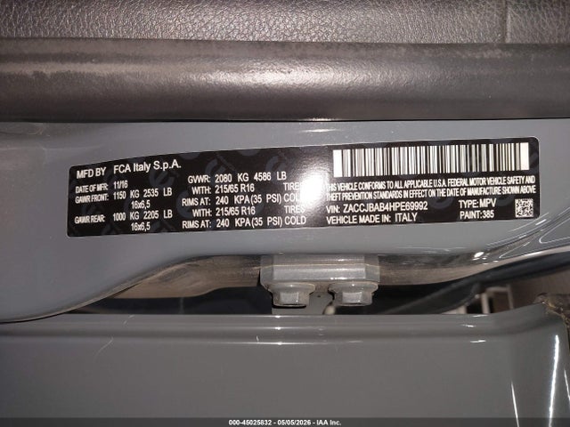Aukcja sprzedaży 2017 Jeep Renegade Sport 4x4, vin: ZACCJBAB4HPE69992, numer aukcji: 45025832