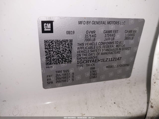 Продажа на аукционе авто 2020 Chevrolet Silverado 1500 4wd  Standard Bed Wt, vin: 1GCRYAEH1LZ112147, номер лота: 45025853