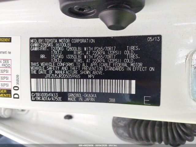 Aukcja sprzedaży 2013 Toyota 4runner Sr5, vin: JTEZU5JR2D5059965, numer aukcji: 45025856