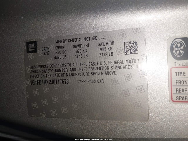 1G1FB1RX2J0117678 Chevrolet Camaro 1lt