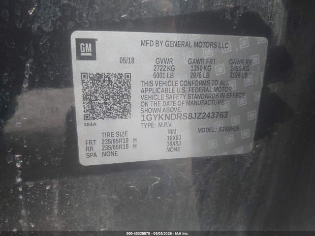 Продажа на аукционе авто 2018 Cadillac Xt5 Luxury, vin: 1GYKNDRS8JZ243763, номер лота: 45025878