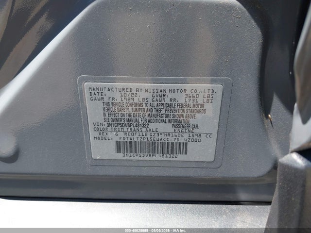 Aukcja sprzedaży 2023 Nissan Kicks Sr Xtronic Cvt, vin: 3N1CP5DV8PL481322, numer aukcji: 45025889