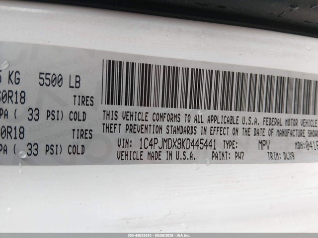Продаж на аукціоні авто 2019 Jeep Cherokee Limited 4x4, vin: 1C4PJMDX9KD445441, номер лоту: 45025893