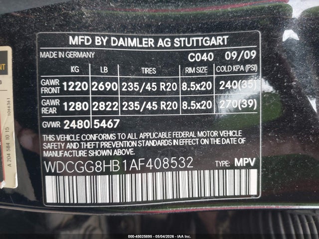 45025895 :رقم المزاد ، WDCGG8HB1AF408532 vin ، 2010 Mercedes-benz Glk 350 4matic مزاد بيع