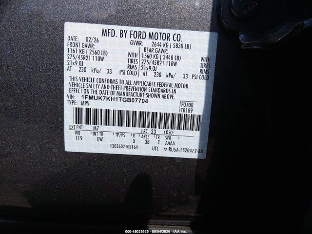 Aukcja sprzedaży 2026 Ford Explorer St-line, vin: 1FMUK7KH1TGB07704, numer aukcji: 45025925