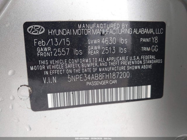 2015 Hyundai Sonata Limited 2.0t მანქანა იყიდება აუქციონზე, vin: 5NPE34AB8FH187200, აუქციონის ნომერი: 45025968