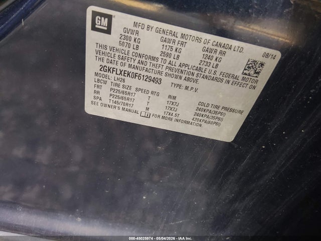 45025974 :رقم المزاد ، 2GKFLXEK0F6129493 vin ، 2015 Gmc Terrain Slt-1 مزاد بيع